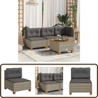 Gartensofa ohne Armlehnen mit Kissen Grau Poly Rattan - Outdoor Möbel - Gartenmöbel - Sonnenschirmtisch - Lounge Set - Esszimmergarnitur