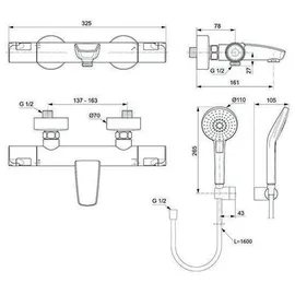 Ideal Standard Ceratherm T50 Badethermostat Aufputz mit Handbrauseset für 1 Verbraucher Chrom