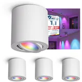 linovum 4 Stück CORI LED Aufbauleuchte rund weiß GU10 dimmbar mit Smart RGB W Licht - Deckenspots kompatibel mit Alexa, Google, Siri