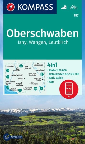 KOMPASS Wanderkarte 187 Oberschwaben, Isny, Wangen, Leutkirch 1:50.000