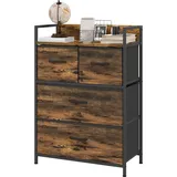 Kommode, Sideboard, 4 Stoffschubladen, Industrial Design, 60x29x85cm, Braun/Schwarz
