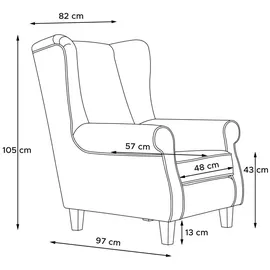 Konsimo Ohrensessel Miles Webstoff 82 x 105 x 97 cm Grau