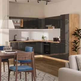 Vicco Winkelküche L-Form 227 x 287 cm Anthrazit Hochglanz