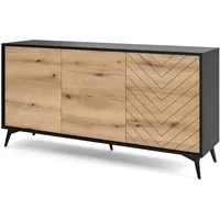 Selsey Boulia - Sideboard 3-türig, Schwarz mit Fischgrätfronten in