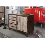 Sideboard Industrial Kommode m. Rollen Eisen u. Mangoholz massiv 120x92cm  braun