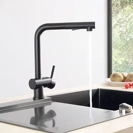faizee home Belmondo 44 x 46 cm Einbaugranitspüle schwarz Handbetätigung 440 x 460 mm