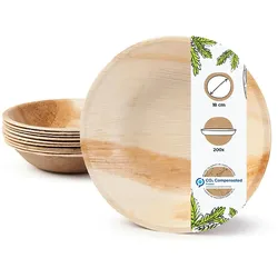 BIOZOYG 200 Stück Einwegteller Ø 18cm Palmblatt-Teller, rund, biologisch abbaubar, umweltfreundlich, kompostierbar, wiederverwertbar, Wegwerfteller