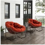 CHICFURN Schaukelstuhl Outdoor Rattan Sessel mit gepolsterter Auflage (Packung, 1 St), Rocker Recliner für Terrasse, Wohnzimmer, Garten, Orange
