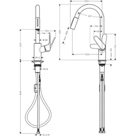 Hansgrohe Focus M41 240 Eco, 2 Strahlarten, 31833800 Ausziehbrause 2jet edelstahl-optik