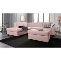 DOMO collection Ecksofa »Florentina L-Form«, wahlweise mit Bettfunktion, mit Kontrastnaht rosa