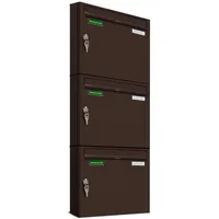 AL Briefkastensysteme Basic 3er Briefkasten RAL 8017 Braun inkl. Zeitungsfach