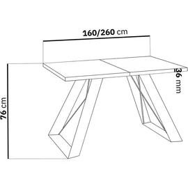 WFL GROUP Esstisch Schwarz im Modern Still, Rechteckig Tisch - Ausziehbar von 160 cm bis 260 cm, Pulverbeschichtete weißen Metallbeine - 160 x 80 cm - Schwarzes Marmor