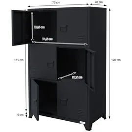 ML-Design Aktenschrank Anthrazit, Stahl, Freistehender Büroschrank 4 Beinen, Metallspind 6 Türen, 3 Innenfächer, Industrial,