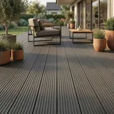 Woodstore24 WPC Terrassendiele 240 x 14,5 x 2 cm Hohlkammer Geriffelt Komplettset mit Clipsystem Anthrazit 36 m2
