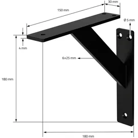 ML-Design 4 Stück Regalhalterung 180 x 180 mm Schwarz Aluminium Schwebende