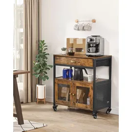 Vevor Kaffeebarschrank 61 x 36 x 70,5 cm Kaffeebarschrank im Landhausstil mit 4-stufigem Stauraum, beweglicher Kaffeebartisch mit Rollen &Netztür,