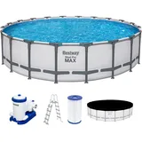 BESTWAY Steel Pro Max Frame Pool Set 610 x 132 cm lichtgrau inkl. Filterpumpe