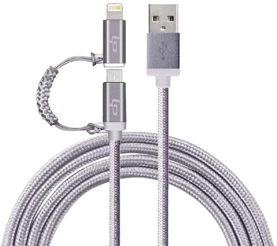 Onestyle 2in1 Daten-Ladekabel Lieferumfang: 2 Stück Smartphone-Kabel, Lightning und Micro-USB, 2in1 Kabel Lightning und Micro-USB grau