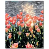 Rosa Blumen Malen nach Zahlen Erwachsene, Sonnenuntergang Malen nach Zahlen, Malen nach Zahlen de Pinsel und Acrylfarbe, 16X20 Inch Rosa Blumen Flammen Malen nach Zahlen Erwachsene Familie Freunde