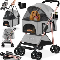 LOVPET® Hundewagen 2in1 Hundebuggy Hundebox Transporttasche Faltbar klappbar bis 20 kg Haustiere Buggy mit Netzfenstern & Regenschutzabdeckung Jogger Katzenbuggy für kleine Hunde Katzen