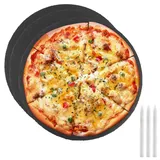 ZOFUN 3er Set Schieferplatte Rund 30 cm, Servierplatten Schieferplatte Servierplatte, Tafelplatte Runde Naturschiefer mit 3 Speckstein Kreide für Sushi und und Tischdekorationen, zum Basteln-Schwarz