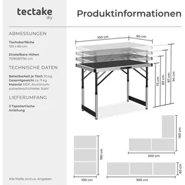Tectake Tapeziertisch 300 x 60 x 73 - 94 cm 10 m Schwarz