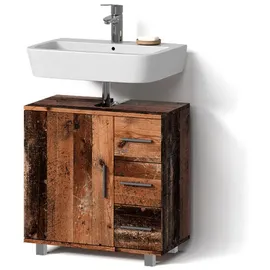 livinity Livinity® Waschbeckenunterschrank Eisak, Eiche rustikal, 60 x 60 cm mit Tür und 3 Schubladen Rechteckig, 60x60x33 Badezimmer, Badezimmerschränke, Waschbeckenunterschränke