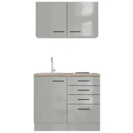 Flex-Well Lund Miniküche mit E-Geräten 100 cm Lichtgrau/Rauchgrau