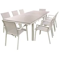 Teico group 9-tlg. Alu Gartenmöbel Set weiß ausziehbarer Tisch
