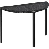 Balkontisch Garten Beistelltisch Tisch Gartenmöbel halbrund Polyrattan Metall Schwarz 100 x 50 x 74 cm - Outsunny