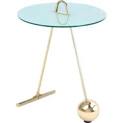 Beistelltisch KAYOOM "Pendulum 525, mit runder Tischplatte", weiß (gold, weiß), B:46cm H:60cm T:46cm, Stahl, Glas, Tische, Marmoroptik, Gestell im Pendel-Design, praktisch tragbar