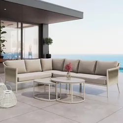 Loungegarnitur Alvina Outdoorstoff/Metall +Abdeckung
