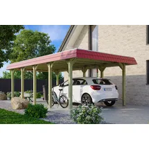 SKANHOLZ Walmdach Carport Spreewald 3,96 x 7,41 m rot mit EPDM-Dach und Pfostenanker