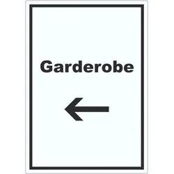 Garderobe Aufkleber mit Text Richtungspfeil links Kleidung aufbewahren hochkant A4 (210x297mm)