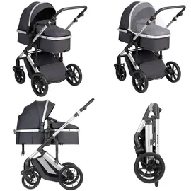 KIKKABOO Kinderwagen Darling 3 in 1 Sportsitz Tragetasche Autositz Wickeltasche grau gemustert