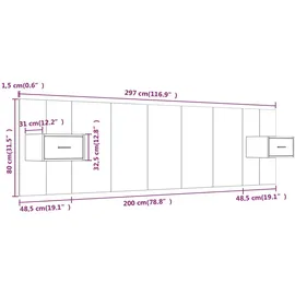 vidaXL Kopfteil mit Nachttischen Grau Sonoma Holzwerkstoff
