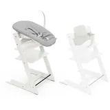Stokke Tripp Trapp Hochstuhl, White (inklusive Stuhl & Baby Set2) mit Newborn Set (Grey) - Sicheres, verstellbares, ergonomisches Design