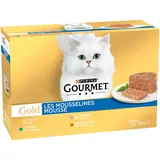 3 + 1 gratis! 4 x Gourmet Gold - Feine Pastete: Mixpaket Fleisch & Fisch Kaninchen, Huhn, Lachs, Nieren (4 x 12 x 85 g)