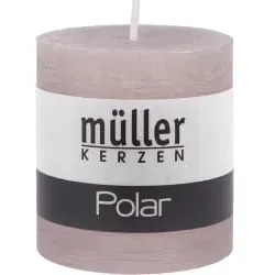 Müller Kerzen Polar Stumpenkerzen 75/68 mm, Raureif-Effekt 546076688G , 1 Packung = 4 Stück, naturgrau