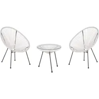Beliani Balkonset Weiß Polyrattan Beistelltisch mit 2 Stühlen Spaghetti-Optik Modern Mexikanischer Stil Outdoor Balkon Terrasse Garten Möbel - Weiß/Schwarz