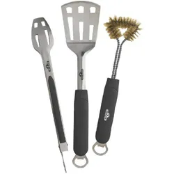 Napoleon Grillbesteck-Set 3-teilig, Grillzange + Wender + Grillbürste aus Edelstahl, Grill-Set