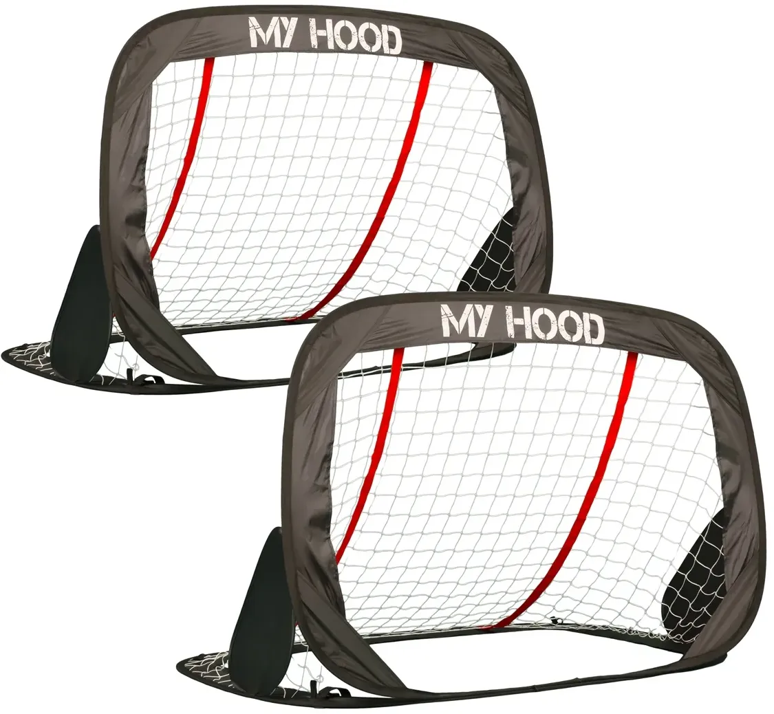 Pop-up Fußballtore Set 2 Stück 120x80x80 cm blau/rot/weiß mit Tragetasche - My Hood - Schnell aufstellbar, kompakt faltbar