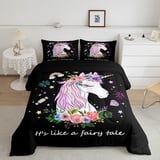 Einhorn Bettwäsche 135x200 Mädchen Girly Niedliche Verträumte Pferde Bettbezug Karikatur Magische Tier Tröster Set Regenbogen Sterne Diamant Blumen Daunendecke Einhorn Prinzessin Schlafzimmer Dekor