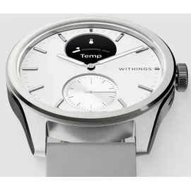 Withings ScanWatch 2 42 mm perlweiß/silber, Sport Flourelastomer-Armband grau/silber