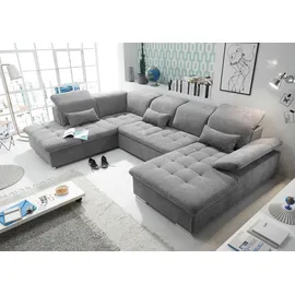 MID.YOU Wohnlandschaft U-Form mit Bettfunktion inkl. Kissen 3-Sitzer Grau
