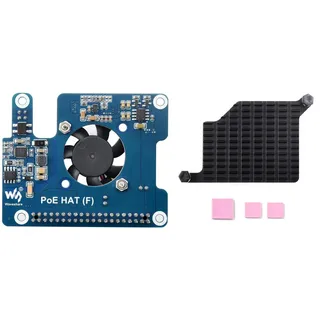 Waveshare PoE Power Over Ethernet HAT (F) Compatibele with Raspberry Pi 5 / cm 5, High Power, Onboard Cooling Fan, with Metal Heatsink, Supports 802.3af/at Network Standard