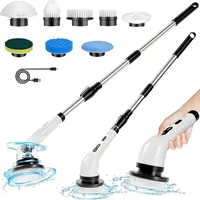 Sichler Haushaltsgeräte 2in1-Akku-Reinigungsbürste, Teleskopstab, 125 cm, 8 Aufsätze, 2.000mAh