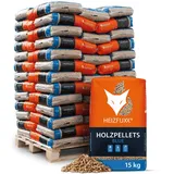 HEIZFUXX Holzpellets Blue Pellets Weichholzpellets Heizpellets Für Pelletofen Kaminpellets Ofenpellets Brennholz Pellet Säcke Sackware En Plus A1 6mm 15kg x 65 Sack 975kg / 1 Palette Paligo