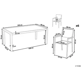 Beliani Gartenmöbel Set Schwarz Sicherheitsglas Edelstahl Tisch 180 cm 6 Stühle Terrasse Outdoor Modern