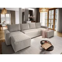 Masseno Ecksofa ASPRA mit Schlaffunktion U-Form, Sofa mit Bettkasten, Wohnzimmersofa, Couch, Soffa, Bettsofa, Couchgarnitur- Beige, POSO 02 - Beige